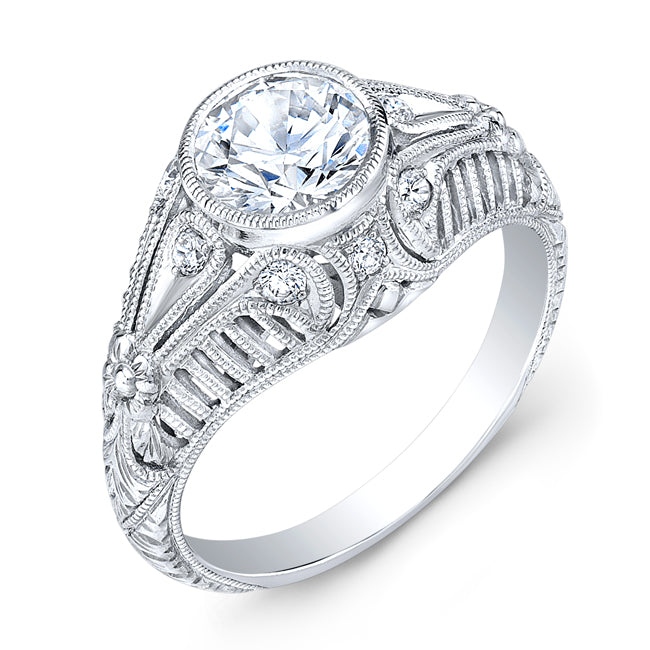 Antique Hand Engraved Diamond Engagement Ring by Jolie Designs
