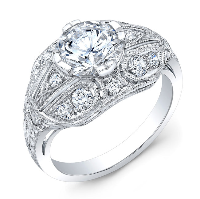 Antique Inspired Diamond Engagement Ring with Mill Grained Edges by Jolie Designs