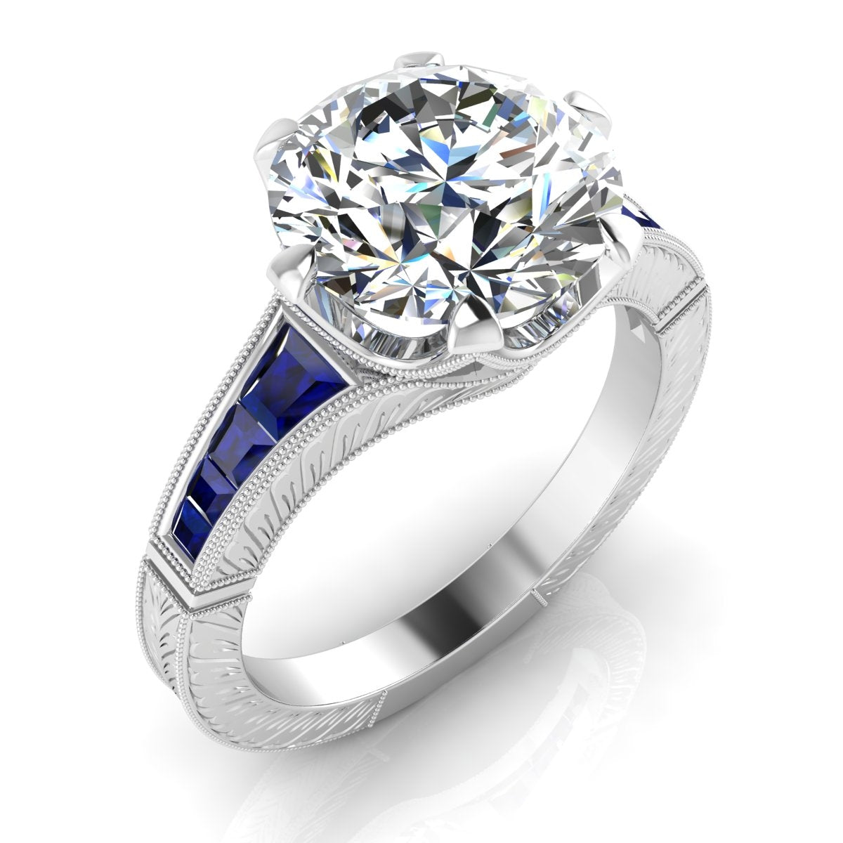 Custom Cut Blue Sapphire and Diamond Semi Mount Ring by Jolie Designs