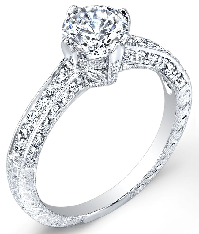 Antique Style Engraved Diamond Engagement Ring (0.36ctw) by Jolie Designs