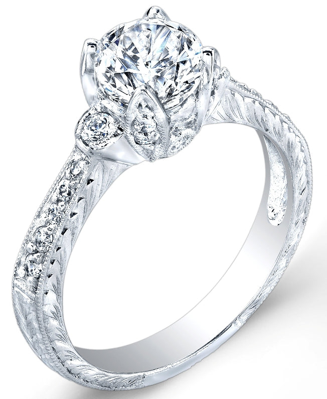 Antique Style Engraved Diamond Engagement Ring by Jolie Designs (R6120)