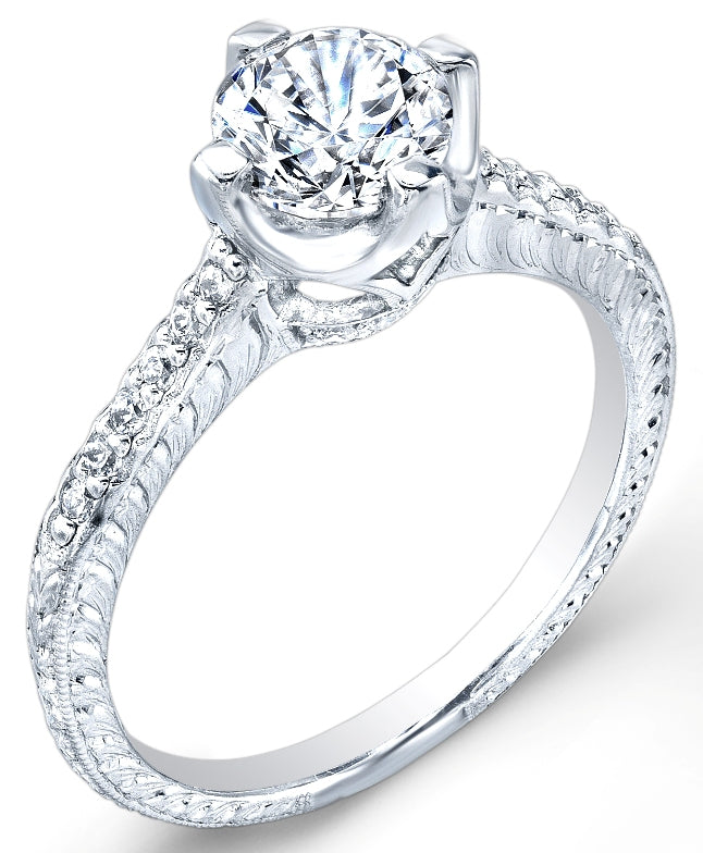 Jolie Designs Antique Style Engraved Diamond Engagement Ring - R6130