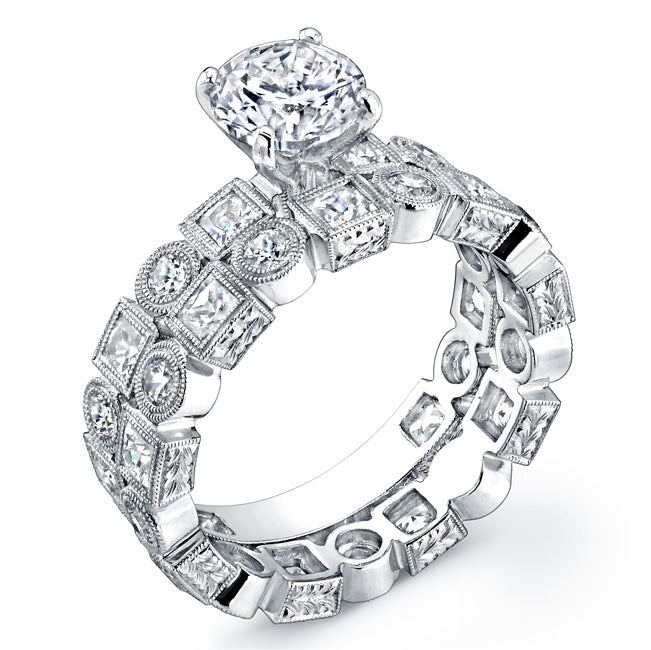 Round Diamond Semi Mount Engagement Ring in White Gold or Platinum by Jolie Designs