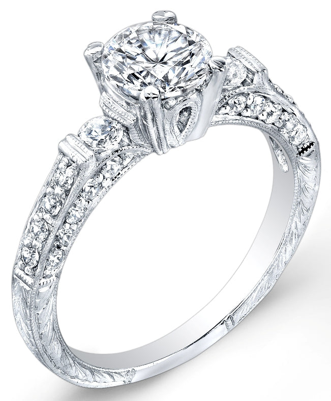 Jolie Designs Antique Style Engraved Diamond Engagement Ring - R6140D