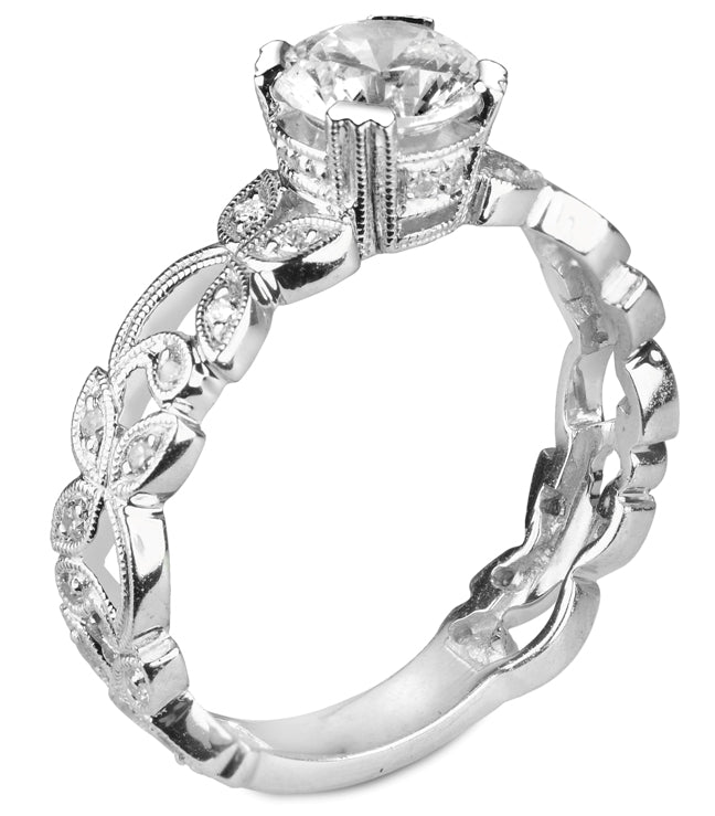 Floral Diamond Semi Mount Engagement Ring for 1ct Center by Jolie Designs