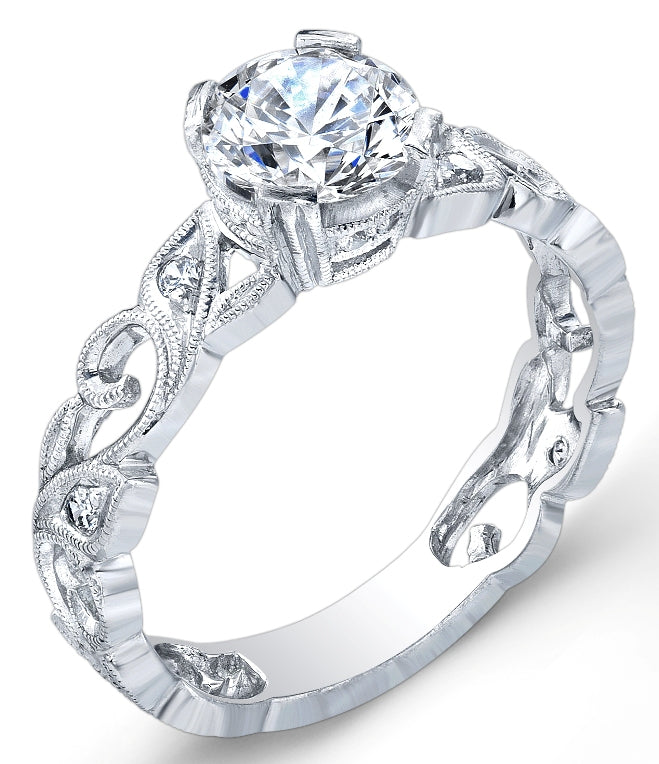 Floral Antique Style Engraved Diamond Engagement Ring by Jolie Designs