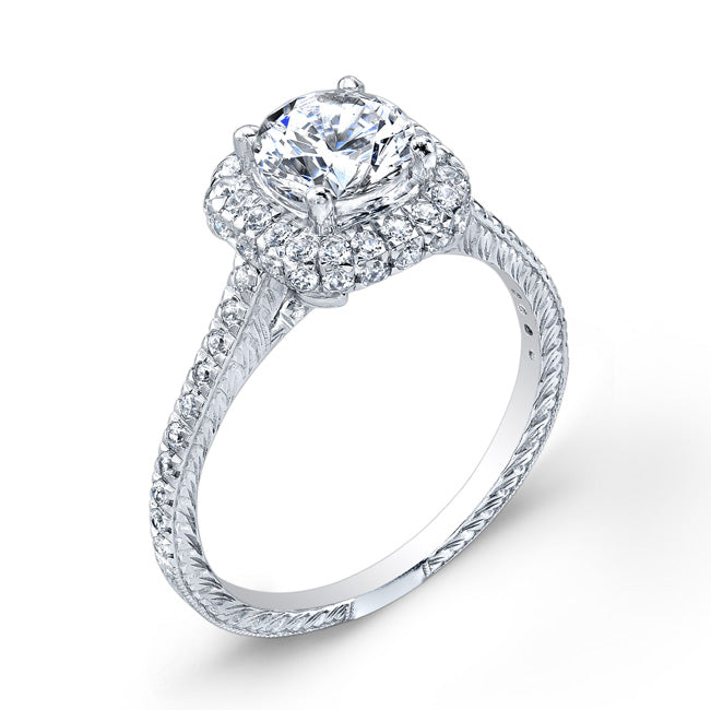 Antique Style Engraved Halo Diamond Engagement Ring by Jolie Designs