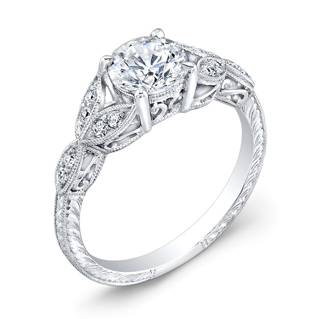 Mill Grained and Engraved Diamond Engagement Ring by Jolie Designs