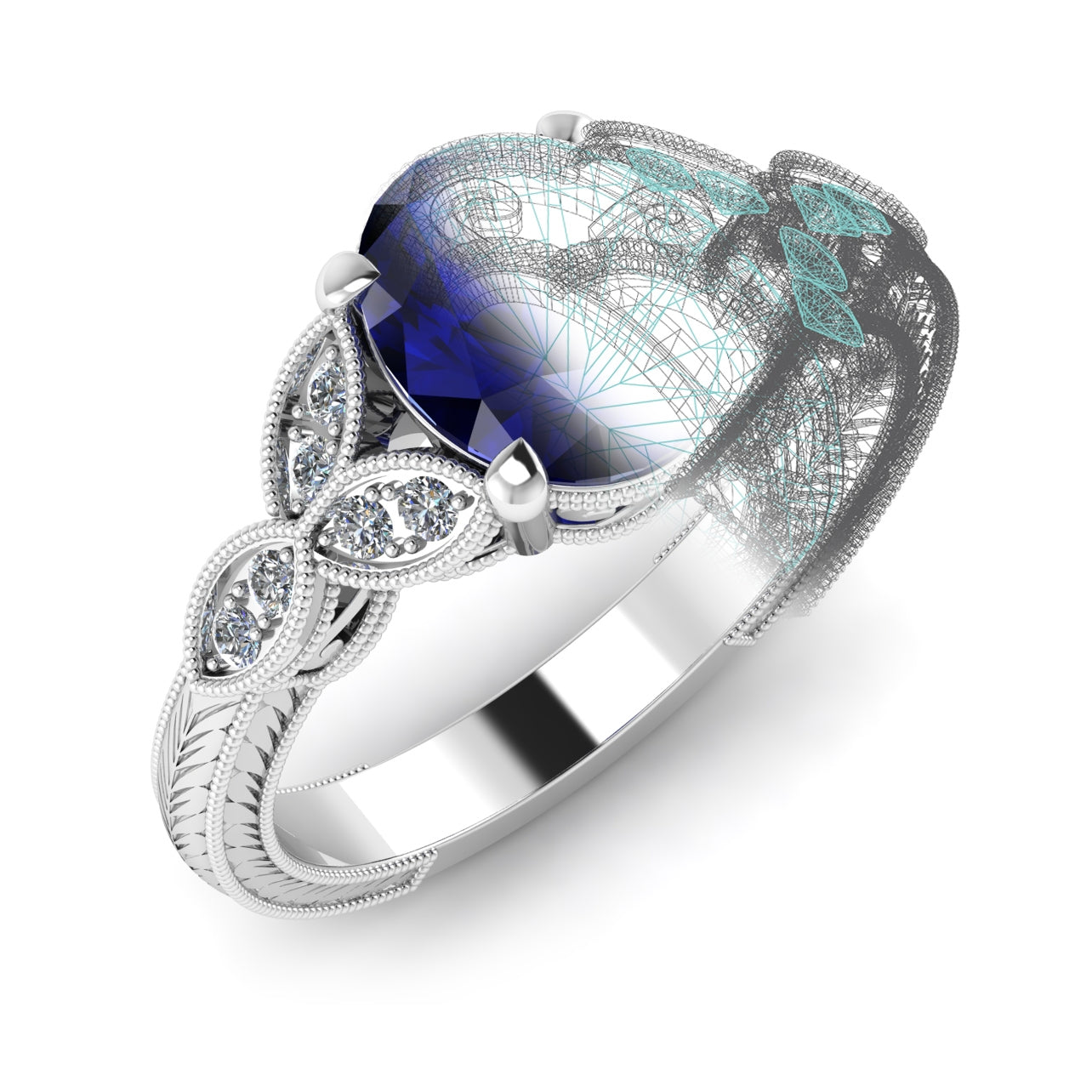Hand Engraved Sapphire Ring by Jolie Designs