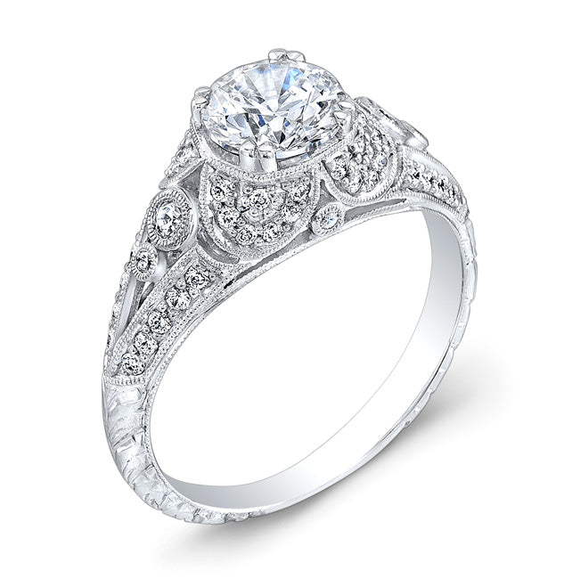 Hand Engraved Diamond Engagement Ring with Fine Milgrained Edges by Jolie Designs