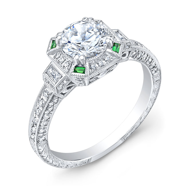 Art Deco Style Diamond and Emerald Engagement Ring by Jolie Designs