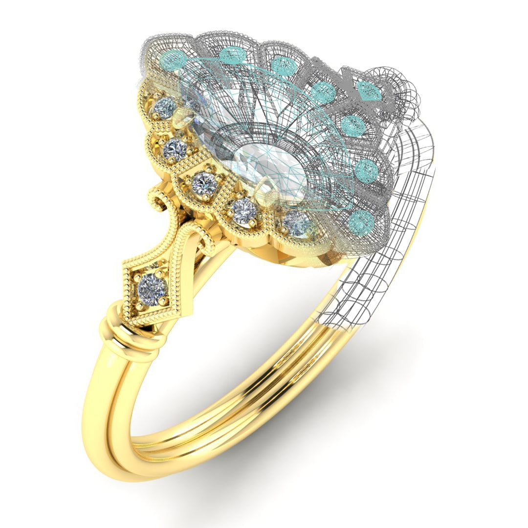 14K Gold Petite Marquise Vintage Style Engagement Ring by Jolie Designs