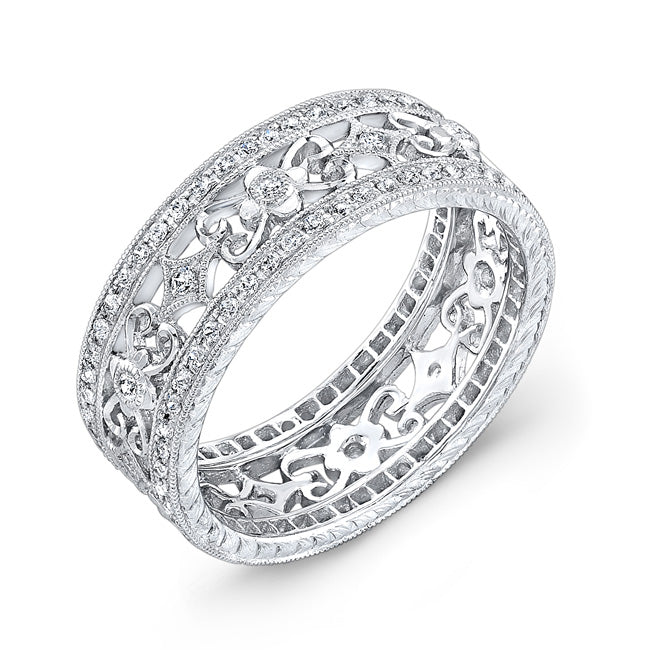 Engraved Micro Pave Diamond Engagement Ring by Jolie Designs