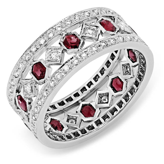 Hand Engraved Diamond and Custom Cut Ruby Ring by Jolie Designs