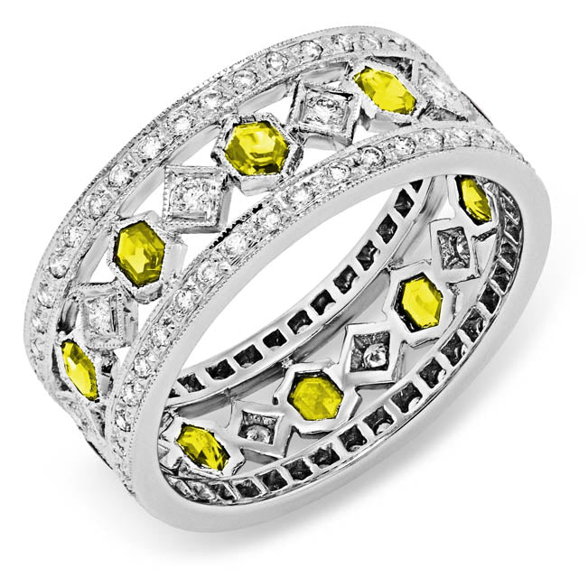 Custom Cut Yellow Sapphire and Diamond Hand Engraved Ring by Jolie Designs