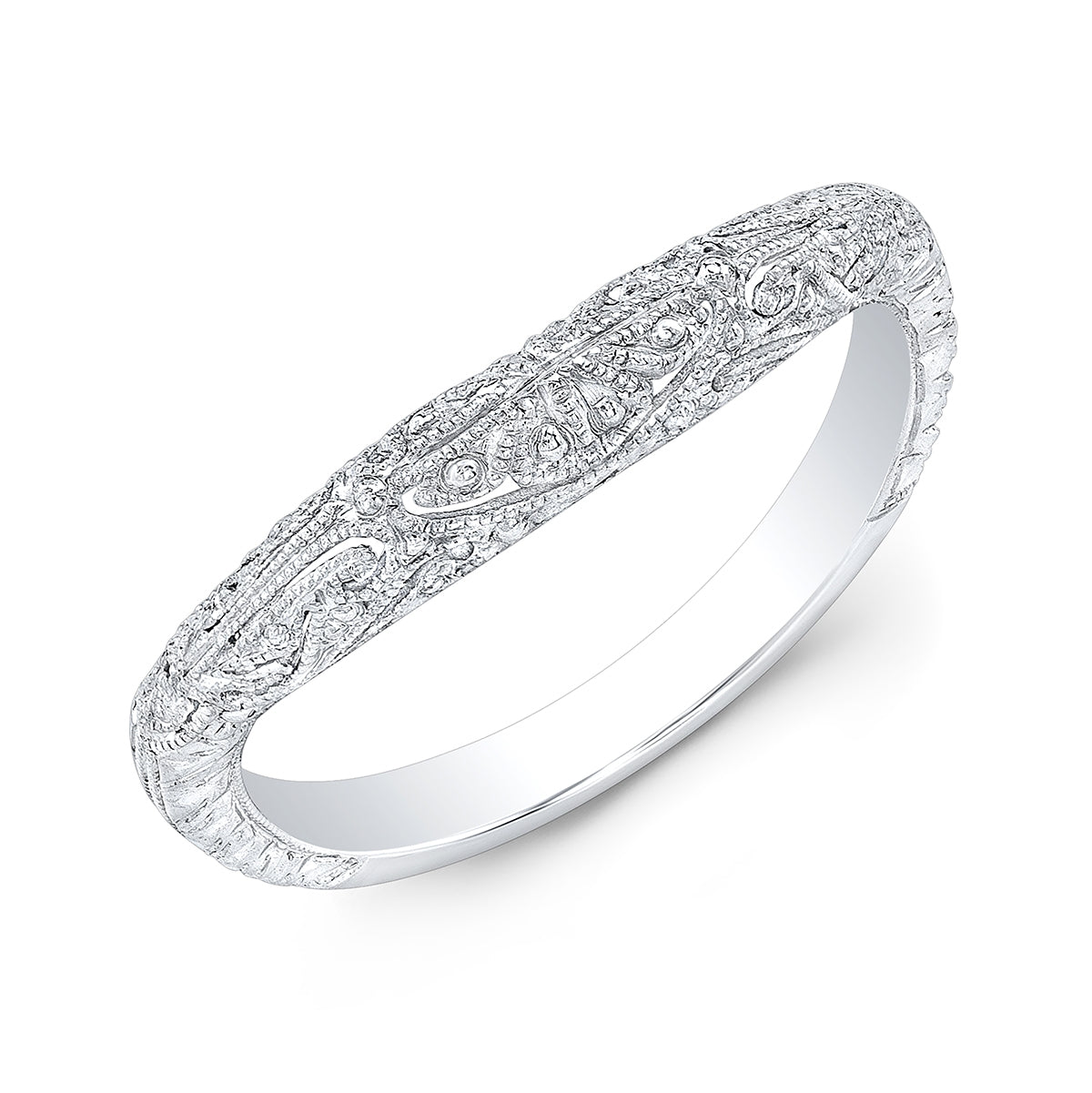 White Gold Engraved Fitted Wedding Band by Jolie Designs
