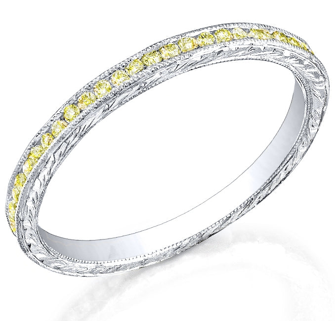 Engraved Channel Set Yellow Sapphire Band with Milgrain by Jolie Designs