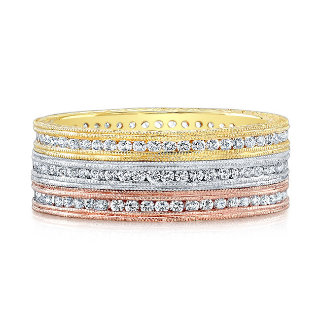 Engraved Diamond Ring with Channel Set Round Brilliant Diamonds by Jolie Designs