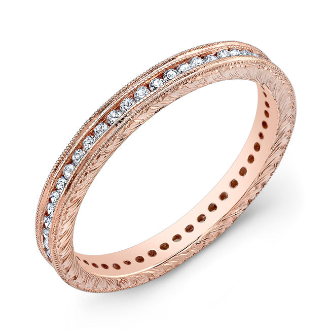 Engraved Diamond Ring with Channel Set Round Brilliant Diamonds by Jolie Designs