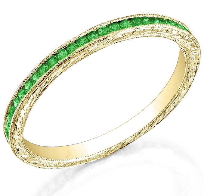 Engraved Channel Set Tsavorite Band with Milgrain by Jolie Designs