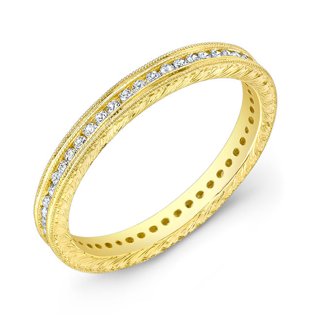 Engraved Diamond Ring with Channel Set Round Brilliant Diamonds by Jolie Designs
