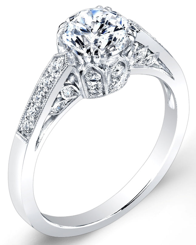 Modern Nouveau Hand Engraved Diamond Engagement Ring by Jolie Designs