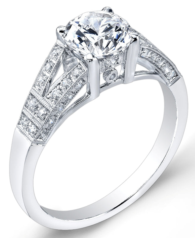 Modern Nouveau Diamond Engagement Ring with Pave Set Diamonds | Jolie Designs