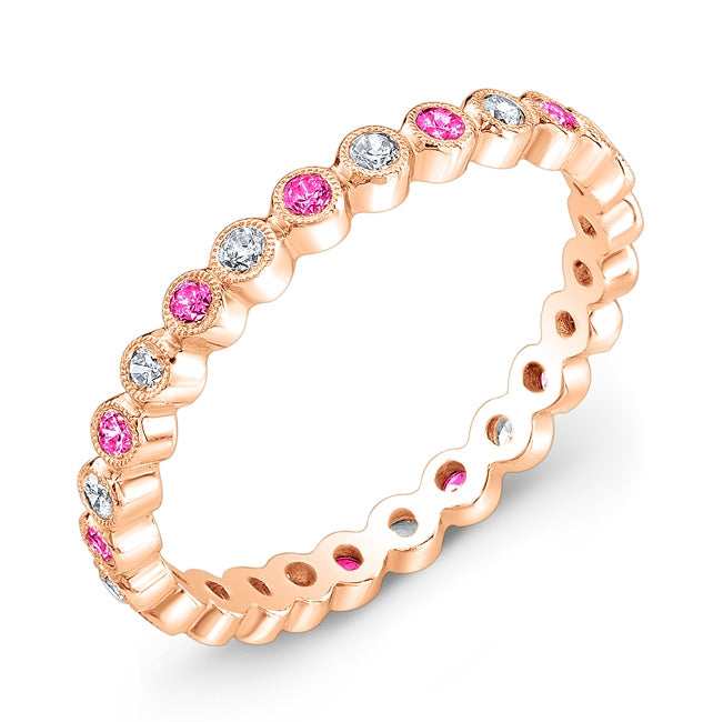 Mill Grained Bezel Wrapped Diamond and Pink Sapphire Ring by Jolie Designs