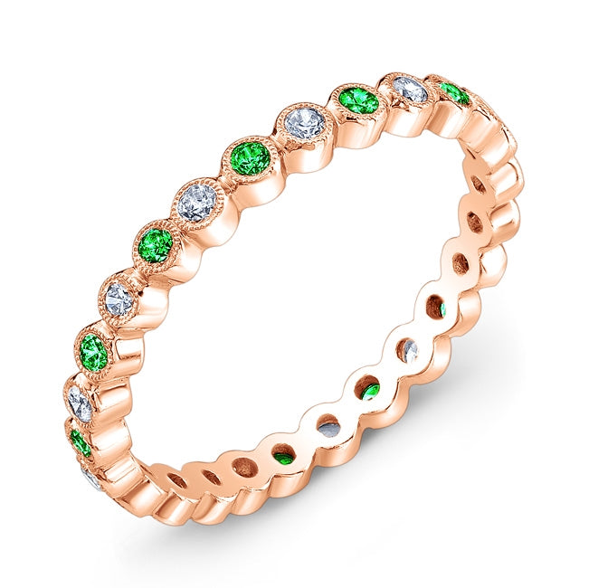 Mill Grained Bezel Set Diamond and Tsavorite Ring by Jolie Designs