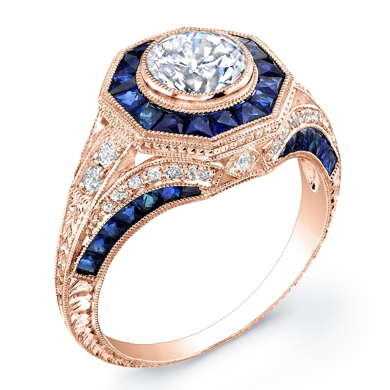 Custom Cut Blue Sapphire and Diamond Engagement Ring Semi-Mount by Jolie Designs