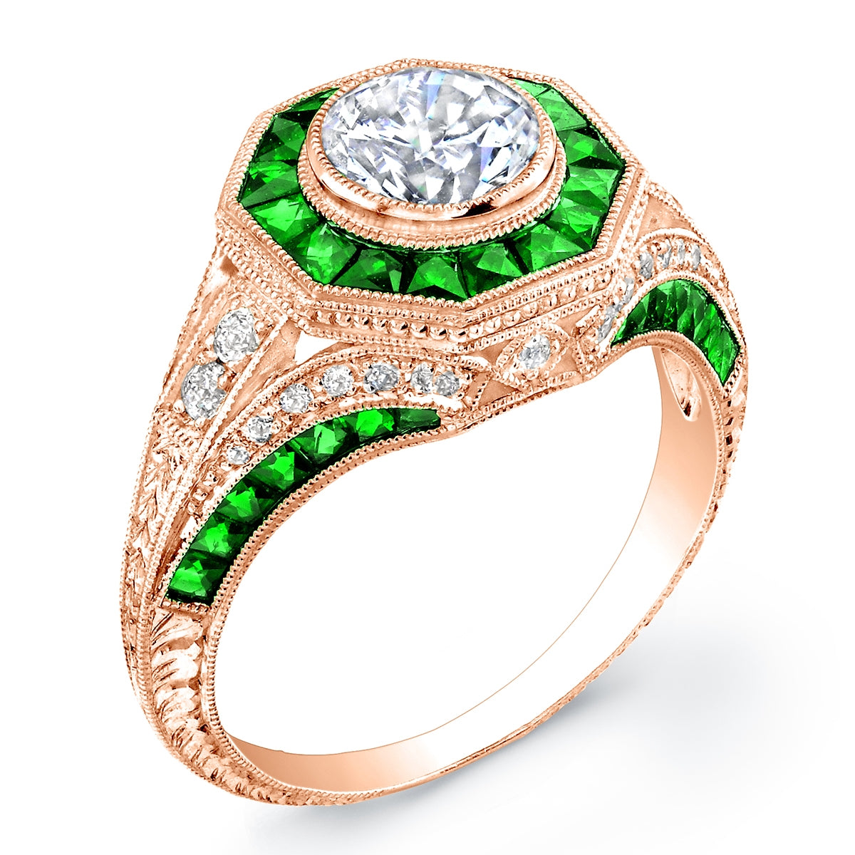 Custom Cut Tsavorite and Diamond Engagement Ring Semi Mount by Jolie Designs