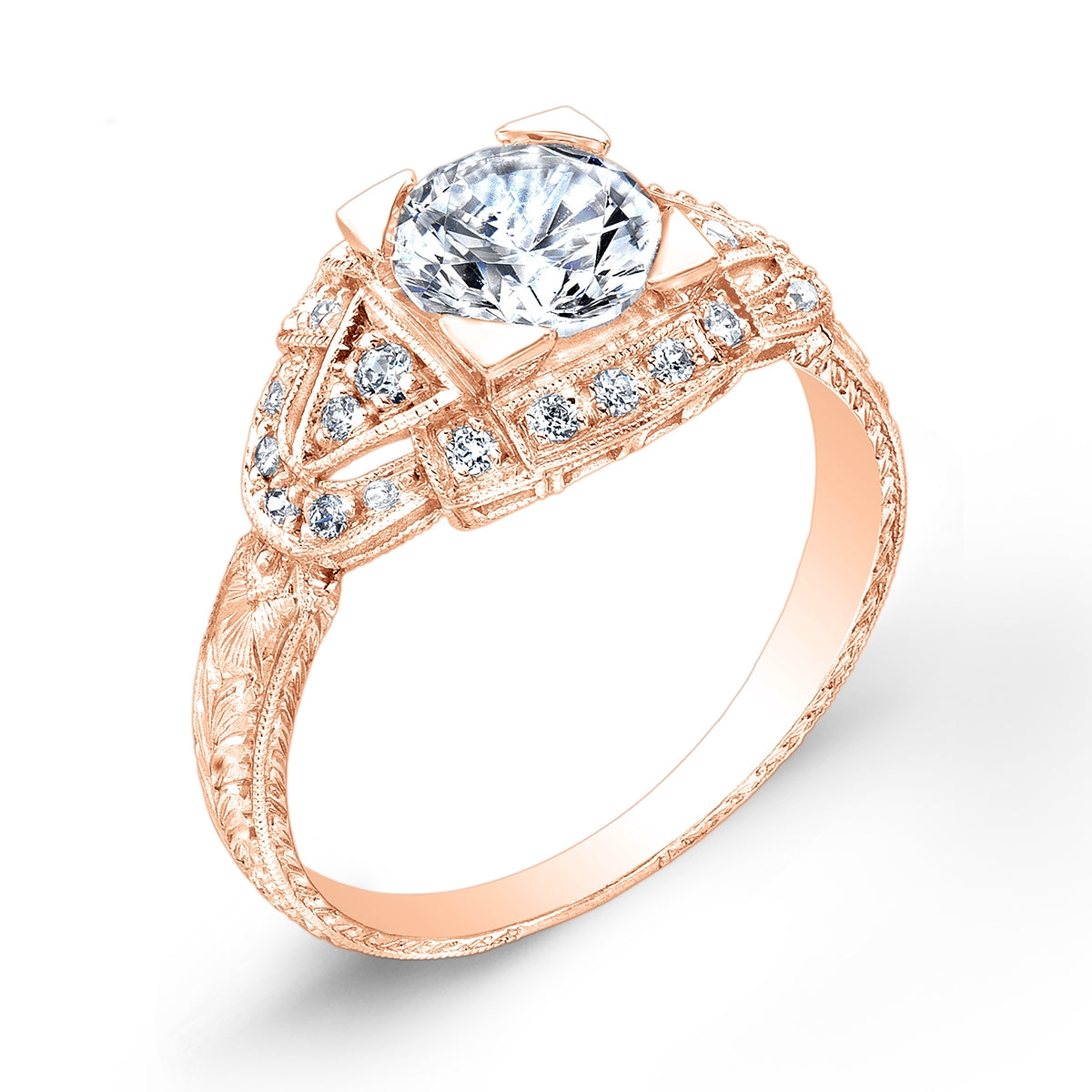 Jolie Designs Antique Style Engraved Diamond Engagement Ring - R3049D