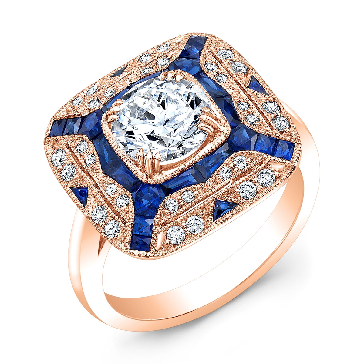 Art Deco Blue Sapphire and Diamond Ring by Jolie Designs