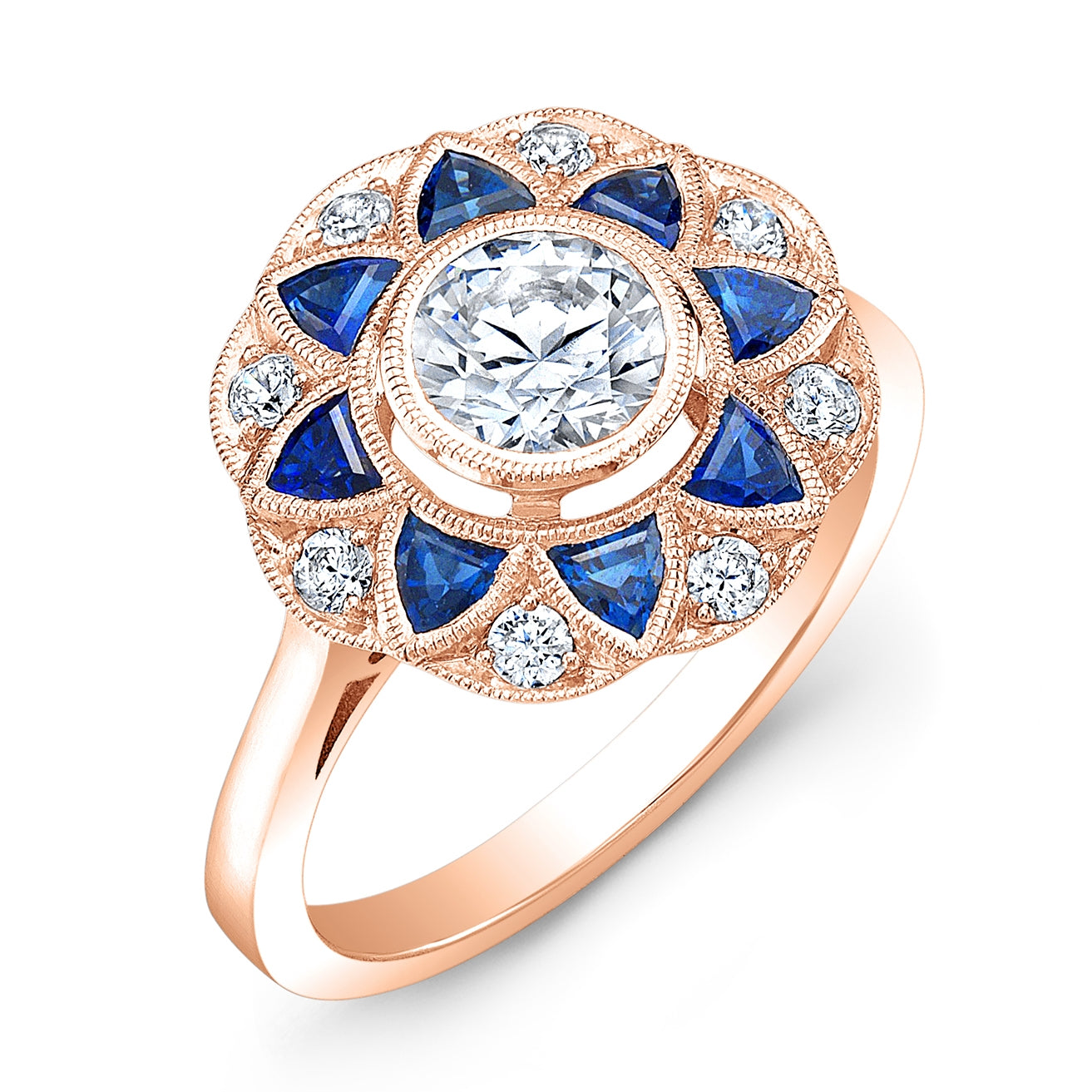 Diamond and Blue Sapphire Semi Mount Engagement Ring by Jolie Designs