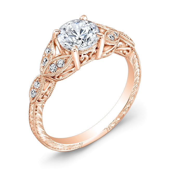 Mill Grained and Engraved Diamond Engagement Ring by Jolie Designs