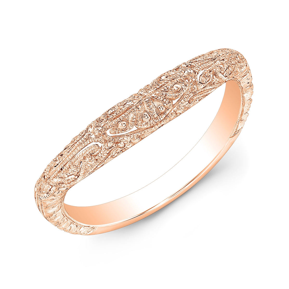 White Gold Engraved Fitted Wedding Band by Jolie Designs