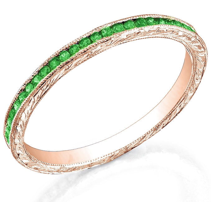 Engraved Channel Set Tsavorite Band with Milgrain by Jolie Designs