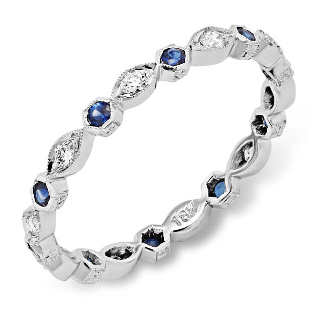 Hand Mill Grained Diamond and Blue Sapphire Stackable Ring by Jolie Designs