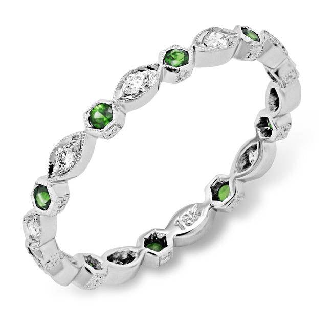 Hand Mill Grained Diamond and Tsavorite Stackable Ring by Jolie Designs