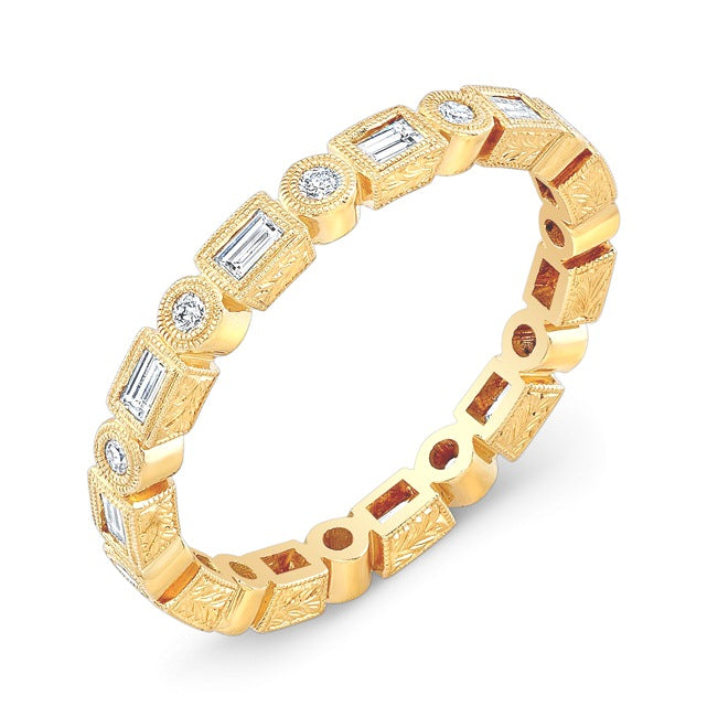 Hand Engraved Diamond Stackable Mill Grain Ring by Jolie Designs