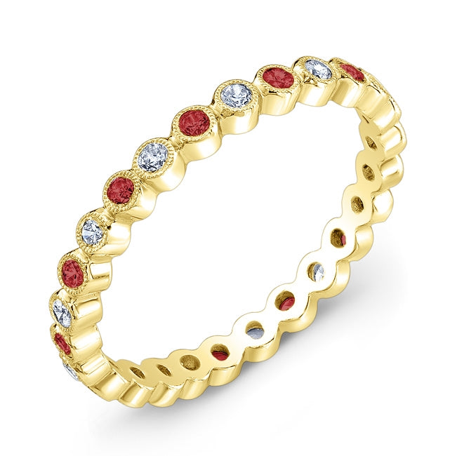 Mill Grained Bezel Diamond and Ruby Gold or Platinum Ring by Jolie Designs