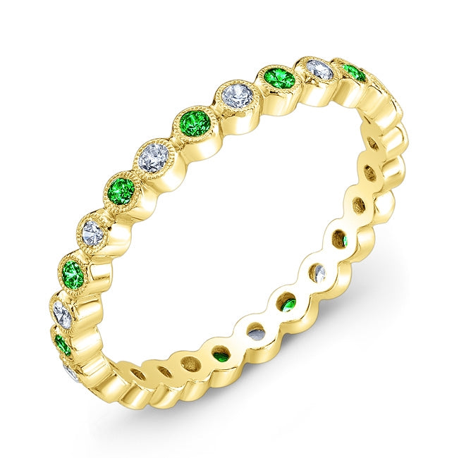Mill Grained Bezel Set Diamond and Tsavorite Ring by Jolie Designs
