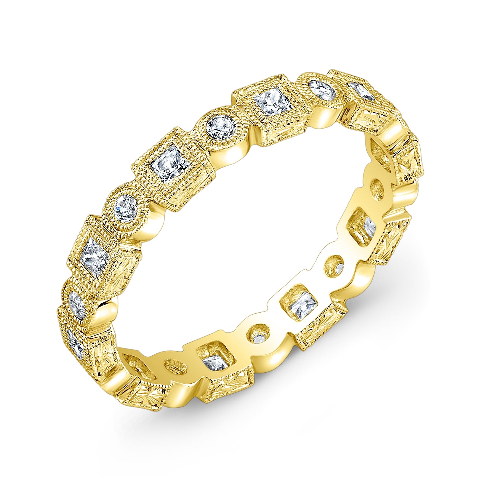 Engraved Bezel Set Diamond Ring by Jolie Designs