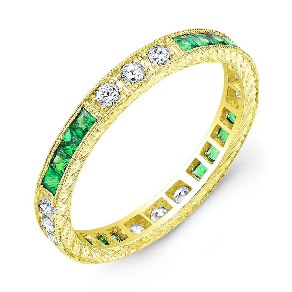 Art Nuevo Hand Carved Tsavorite Emerald and Diamond Masterpiece by Jolie Designs