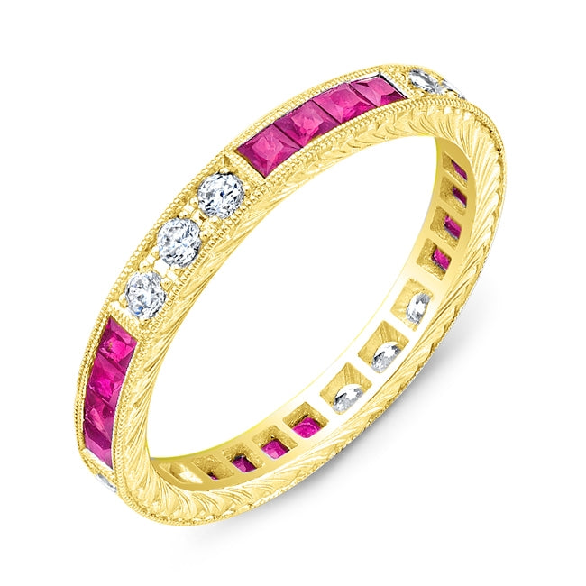 Art Nuevo Hand Carved Pink Sapphire and Diamond Ring by Jolie Designs