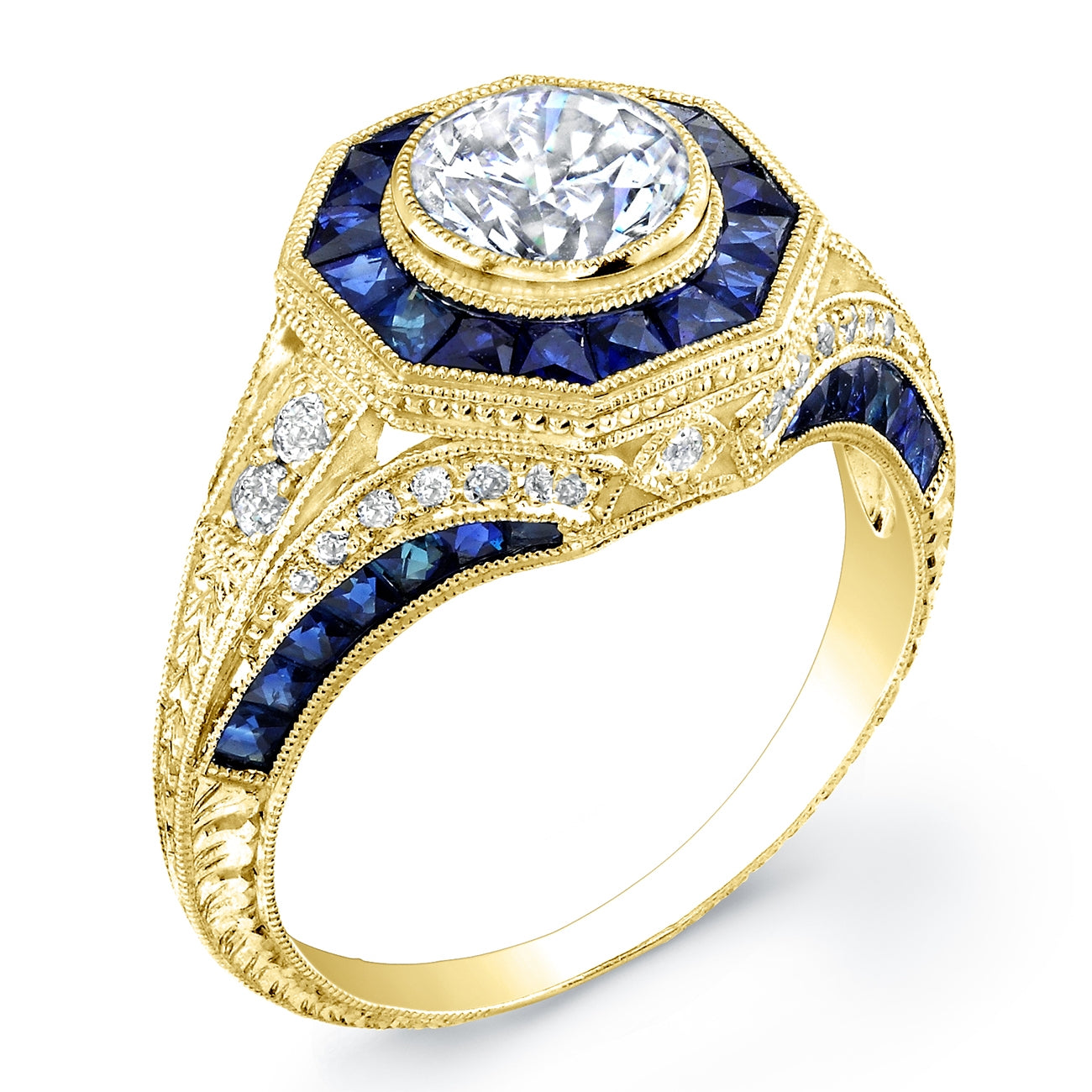 Custom Cut Blue Sapphire and Diamond Engagement Ring Semi-Mount by Jolie Designs