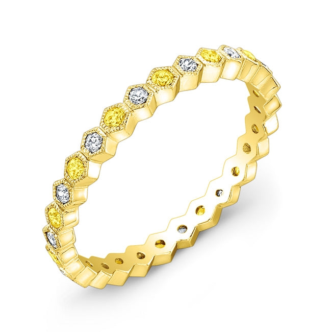 Micro Pave Diamond and Yellow Sapphire Stackable Millgrain Ring by Jolie Designs