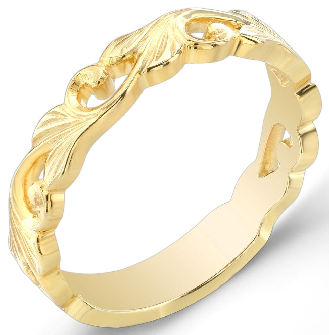Nouveau Style Vine and Leaf Organic Wedding Band in White Gold or Platinum by Jolie Designs