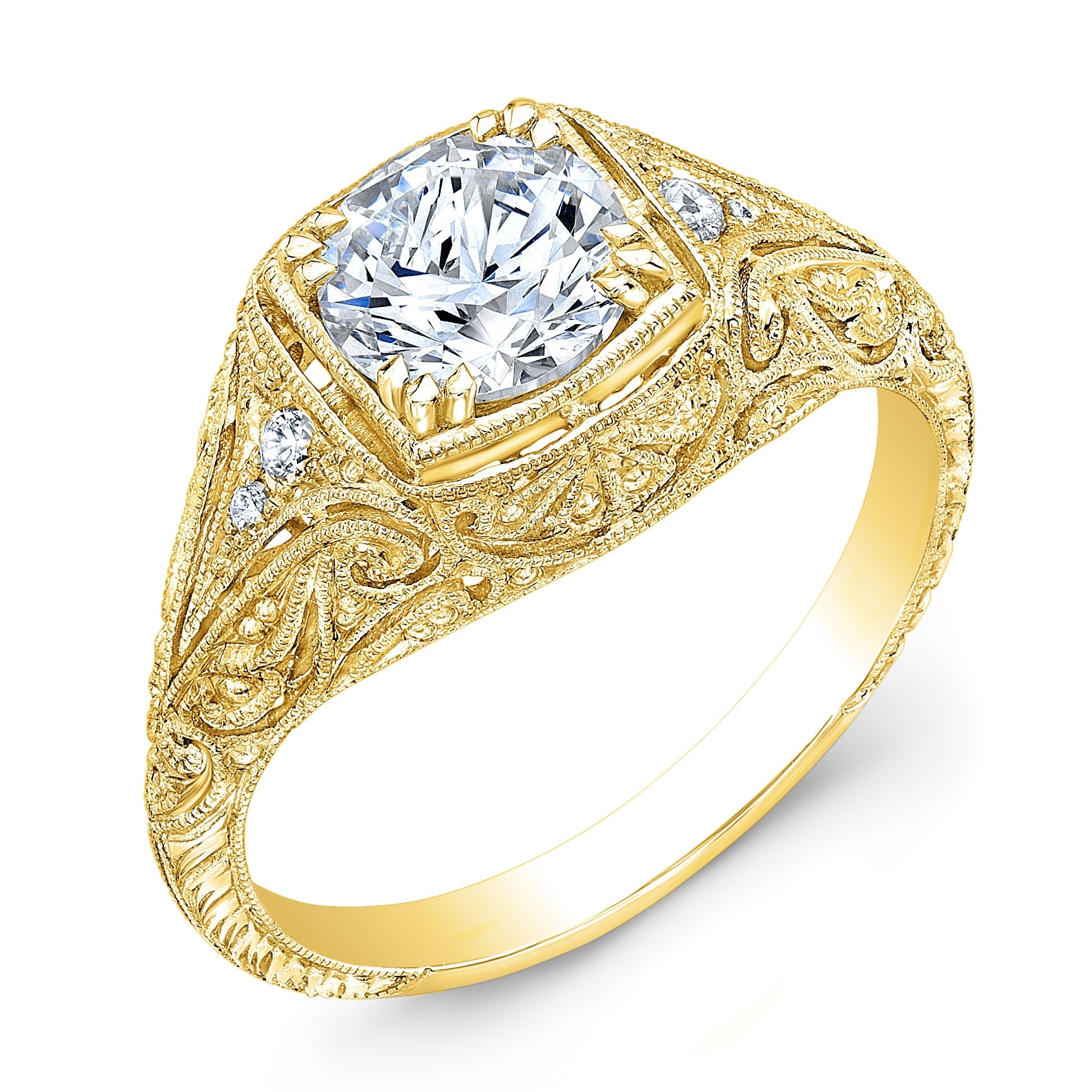 Antique Hand Engraved Millgrain Diamond Engagement Ring by Jolie Designs
