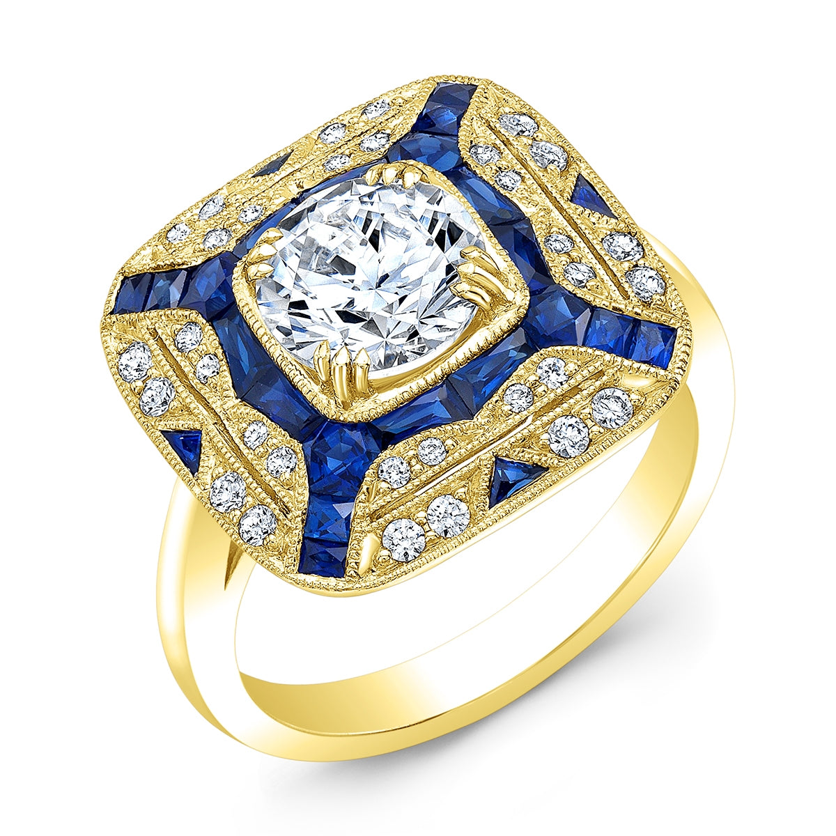 Art Deco Blue Sapphire and Diamond Ring by Jolie Designs